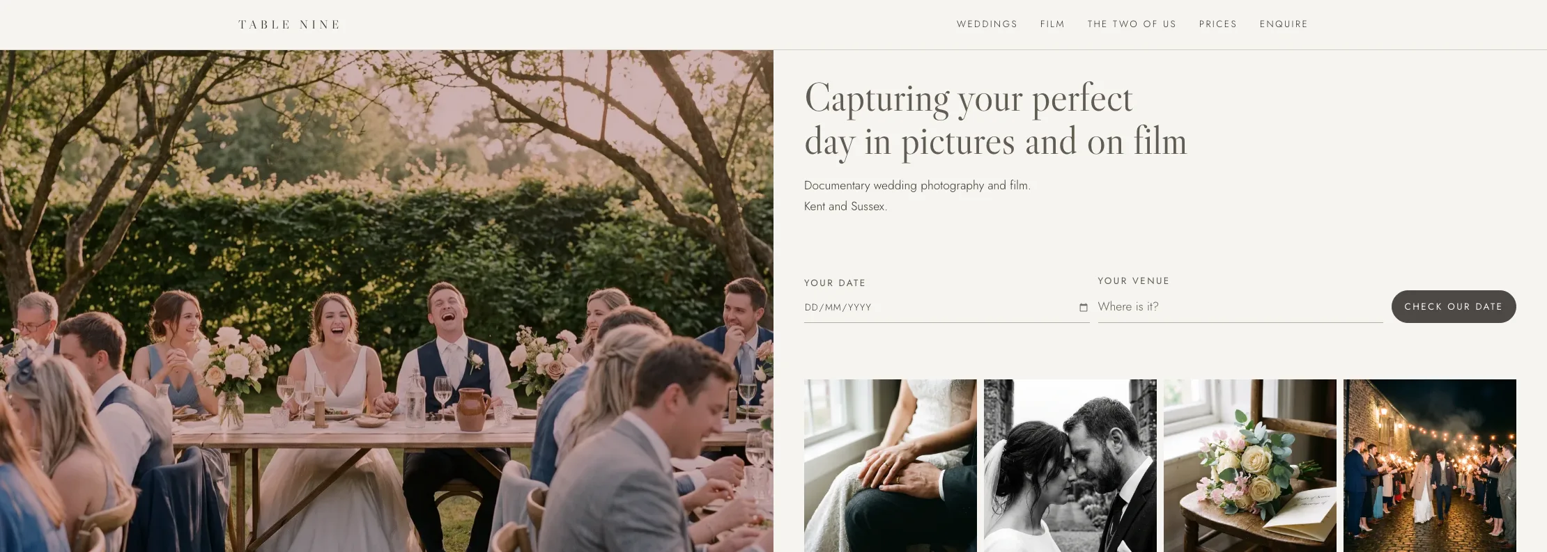 Table Nine wedding photography and film website